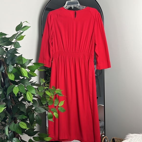 Nanette Lepore Silky Red 3/4 Sleeve Midi Dress Size 10 - Picture 8 of 8